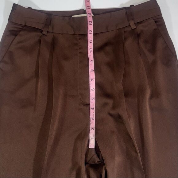 Favorite Daughter Chocolate Brown Satin Wide Leg Trouser Slit Women Size 12 LONG - Picture 6 of 8